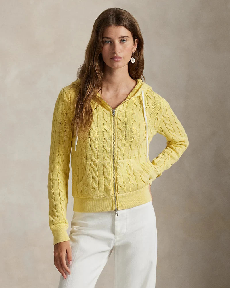 Kapuzensweatjacke aus Baumwolle im Zopfstrick